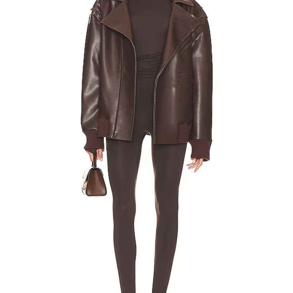 Norma Kamali Dark Brown Leather Jacket